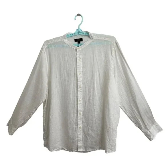 Linen Club Room Luxury Mens White Linen Shirt XXL Resort Tropical Old Money - Picture 2 of 8